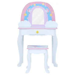 Kids Teamson Fantasy Fields Little Dreamer Rainbow Unicorn Vanity Table Set with Mirror and Stool, White