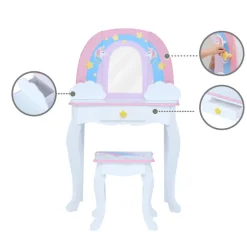 Kids Teamson Fantasy Fields Little Dreamer Rainbow Unicorn Vanity Table Set with Mirror and Stool, White