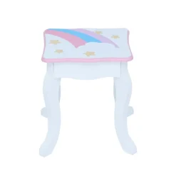 Kids Teamson Fantasy Fields Little Dreamer Rainbow Unicorn Vanity Table Set with Mirror and Stool, White