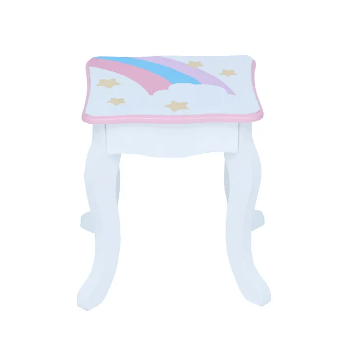 Kids Teamson Fantasy Fields Little Dreamer Rainbow Unicorn Vanity Table Set with Mirror and Stool, White