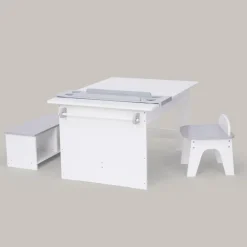 Kids Teamson Fantasy Fields Little Monet Art Table with Paper Roll, Stool, Bench and More, White/Gray- FINAL SALE