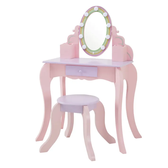 Kids Teamson Fantasy Fields Little Princess Rapunzel Vanity with LED Mirror, Pink