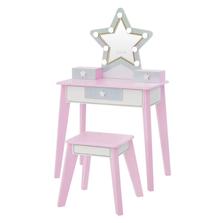 Kids Teamson Fantasy Fields Little Princess Star Vanity with LED Mirror, Lavender/White