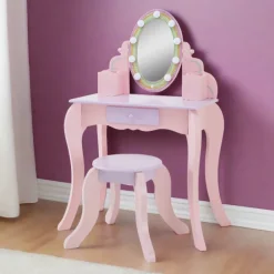Kids Teamson Fantasy Fields Little Princess Rapunzel Vanity with LED Mirror, Pink