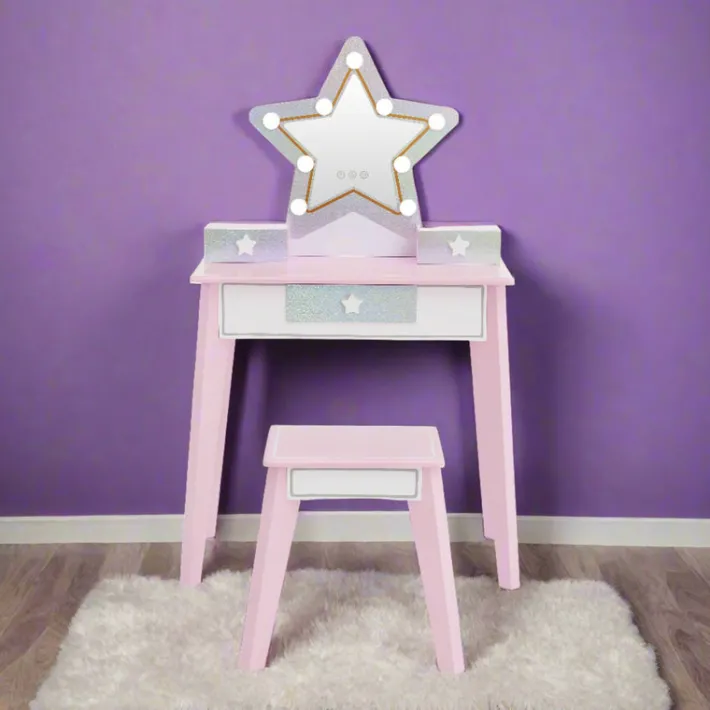 Kids Teamson Fantasy Fields Little Princess Star Vanity with LED Mirror, Lavender/White