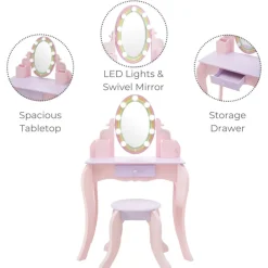 Kids Teamson Fantasy Fields Little Princess Rapunzel Vanity with LED Mirror, Pink