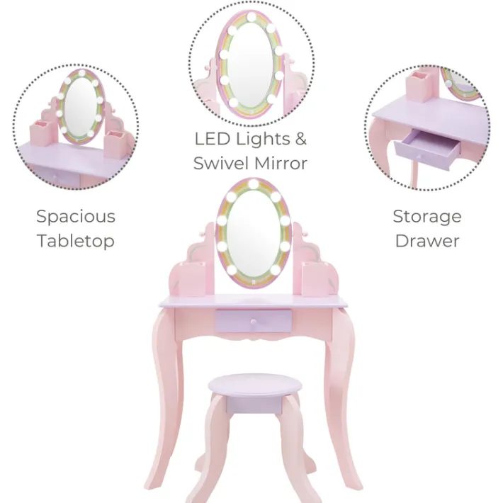 Kids Teamson Fantasy Fields Little Princess Rapunzel Vanity with LED Mirror, Pink