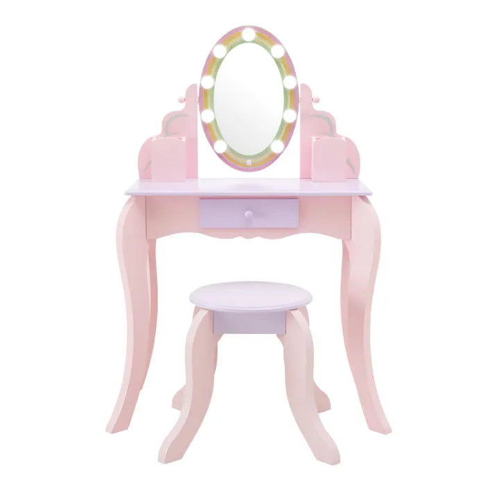 Kids Teamson Fantasy Fields Little Princess Rapunzel Vanity with LED Mirror, Pink