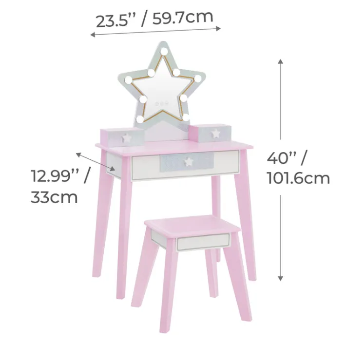 Kids Teamson Fantasy Fields Little Princess Star Vanity with LED Mirror, Lavender/White