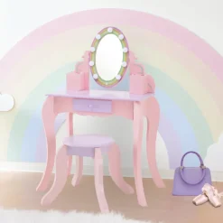 Kids Teamson Fantasy Fields Little Princess Rapunzel Vanity with LED Mirror, Pink