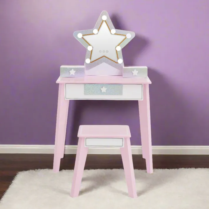 Kids Teamson Fantasy Fields Little Princess Star Vanity with LED Mirror, Lavender/White