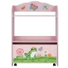 Kids Teamson Fantasy Fields Magic Garden Kids Wooden Toy Organizer with Rolling Storage Box, Pink -FINAL SALE