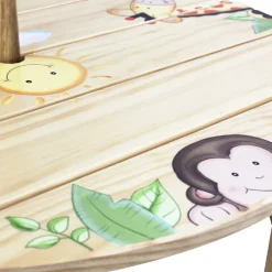 Kids Teamson Fantasy Fields 3-Piece Sunny Safari Round Picnic Table & Stools with Umbrella, Natural