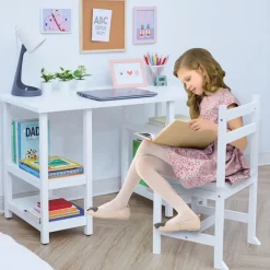 Kids Teamson Fantasy Fields Play Desk with Shelves and Chair, White- FINAL SALE