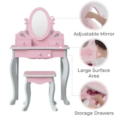 Kids Teamson Fantasy Fields Rapunzel Kids Vanity Table & Stool, Pink & Gray