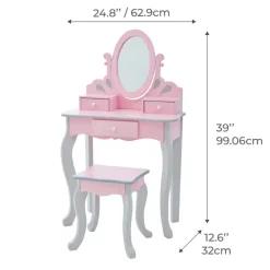 Kids Teamson Fantasy Fields Rapunzel Kids Vanity Table & Stool, Pink & Gray