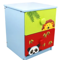 Kids Teamson Fantasy Fields Wooden Sunny Safari Painted Night Stand with 2 Drawers, Multicolor -FINAL SALE