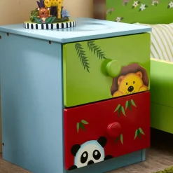 Kids Teamson Fantasy Fields Wooden Sunny Safari Painted Night Stand with 2 Drawers, Multicolor -FINAL SALE