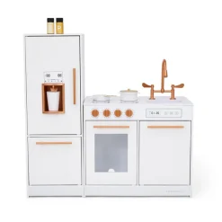 Kids Teamson Little Chef Milano Two-Piece Modular Modern Delight Play Kitchen with Cooking Accessories, White- FINAL SALE