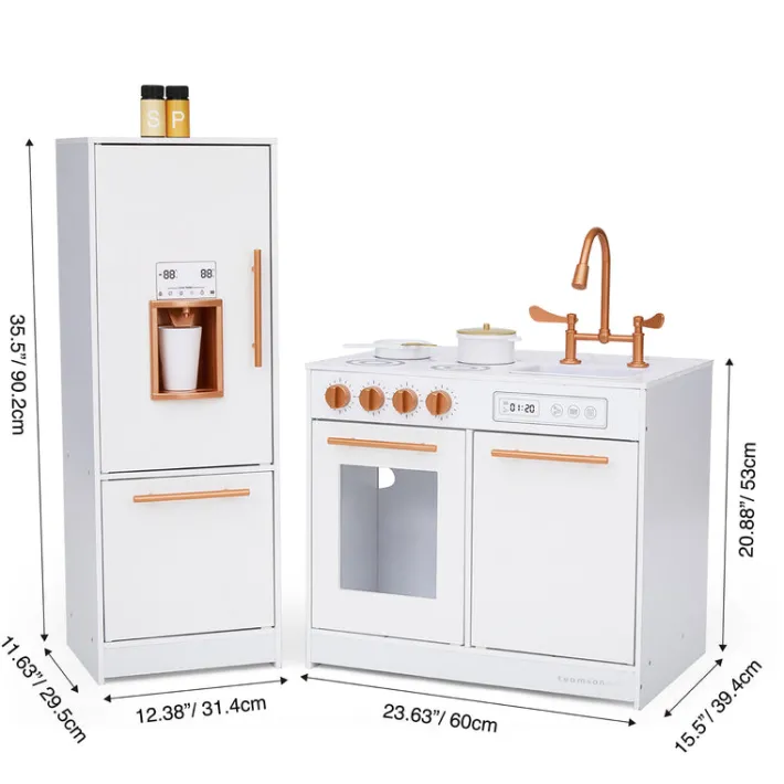 Kids Teamson Little Chef Milano Two-Piece Modular Modern Delight Play Kitchen with Cooking Accessories, White- FINAL SALE