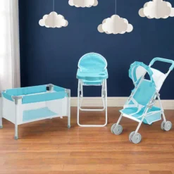 Kids Teamson Olivia's Little World Baby Doll 3pc Nursery Set, Blue & White