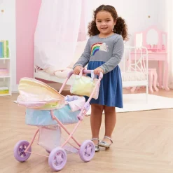 Kids Teamson Olivia’s Little World Deluxe 2-in-1 Baby Dolls Stroller, Iridescent Rainbow