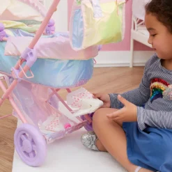Kids Teamson Olivia’s Little World Deluxe 2-in-1 Baby Dolls Stroller, Iridescent Rainbow