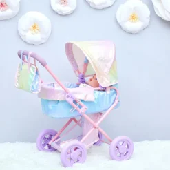 Kids Teamson Olivia’s Little World Deluxe 2-in-1 Baby Dolls Stroller, Iridescent Rainbow