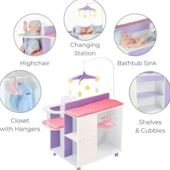 Kids Teamson Olivia's Little World Kids Little Princess Baby Dolls Changing Station with Storage, White/Purple