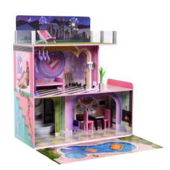 Kids Teamson Olivia's Little World Kids Wooden Dreamland Sunset 3-Level Dollhouse Set- FINAL SALE