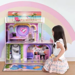 Kids Teamson Olivia's Little World Kids Wooden Dreamland Sunset 3-Level Dollhouse Set- FINAL SALE