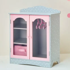 Kids Teamson Olivia's Little World Polka Dots Princess Toy Closet with Hangers for 18" Dolls, Gray/Pink