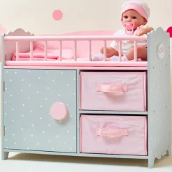 Kids Teamson Olivia's Little World Polka Dots Princess Baby Doll Crib with Storage, Pink/Gray