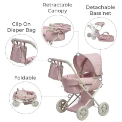 Kids Teamson Olivia's Little World Polka Dot Princess Baby Doll Pram Stroller, Pink/Gray