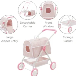 Kids Teamson Olivia's Little World Polka Dot Princess Pretend Pet Stroller + Carrier, Pink/Gray