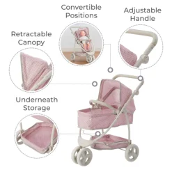 Kids Teamson Olivia's Little World Polka Dot Princess Baby Doll Convertible Stroller, Pink/Gray