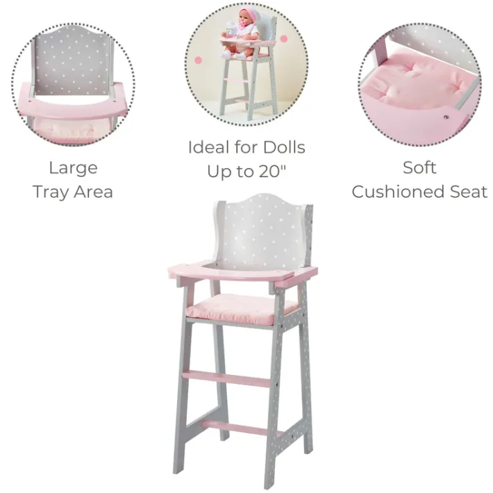 Kids Teamson Olivia's Little World Polka Dots Princess Kids Baby Dolls High Chair, Gray