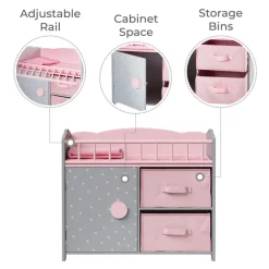Kids Teamson Olivia's Little World Polka Dots Princess Baby Doll Crib with Storage, Pink/Gray