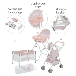 Kids Teamson Olivia's Little World Polka Dot Princess Baby Doll 3pc Nursery Set, Pink & Gray