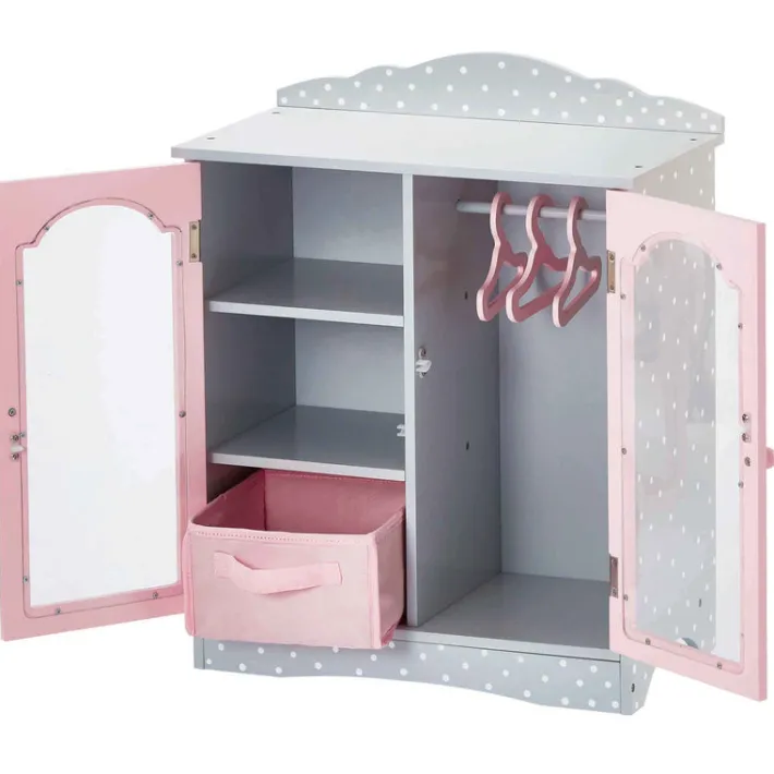 Kids Teamson Olivia's Little World Polka Dots Princess Toy Closet with Hangers for 18" Dolls, Gray/Pink