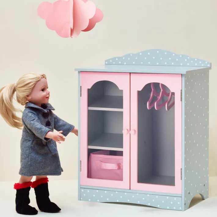 Kids Teamson Olivia's Little World Polka Dots Princess Toy Closet with Hangers for 18" Dolls, Gray/Pink
