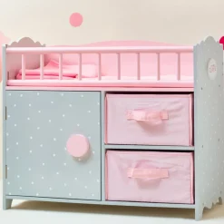 Kids Teamson Olivia's Little World Polka Dots Princess Baby Doll Crib with Storage, Pink/Gray