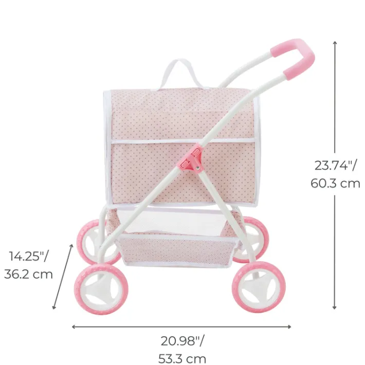 Kids Teamson Olivia's Little World Polka Dot Princess Pretend Pet Stroller + Carrier, Pink/Gray