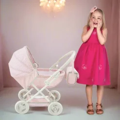 Kids Teamson Olivia's Little World Polka Dot Princess Baby Doll Pram Stroller, Pink/Gray