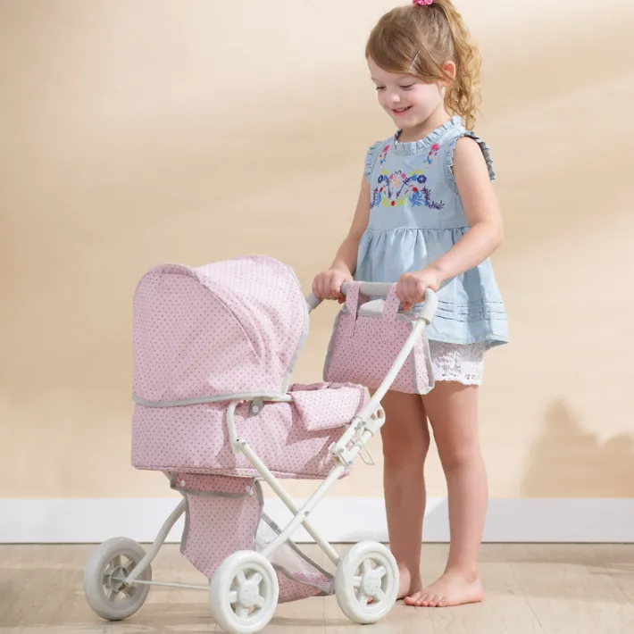 Kids Teamson Olivia's Little World Polka Dot Princess Baby Doll Pram Stroller, Pink/Gray