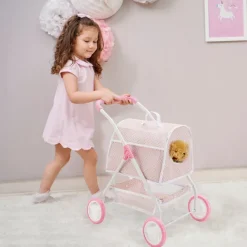 Kids Teamson Olivia's Little World Polka Dot Princess Pretend Pet Stroller + Carrier, Pink/Gray