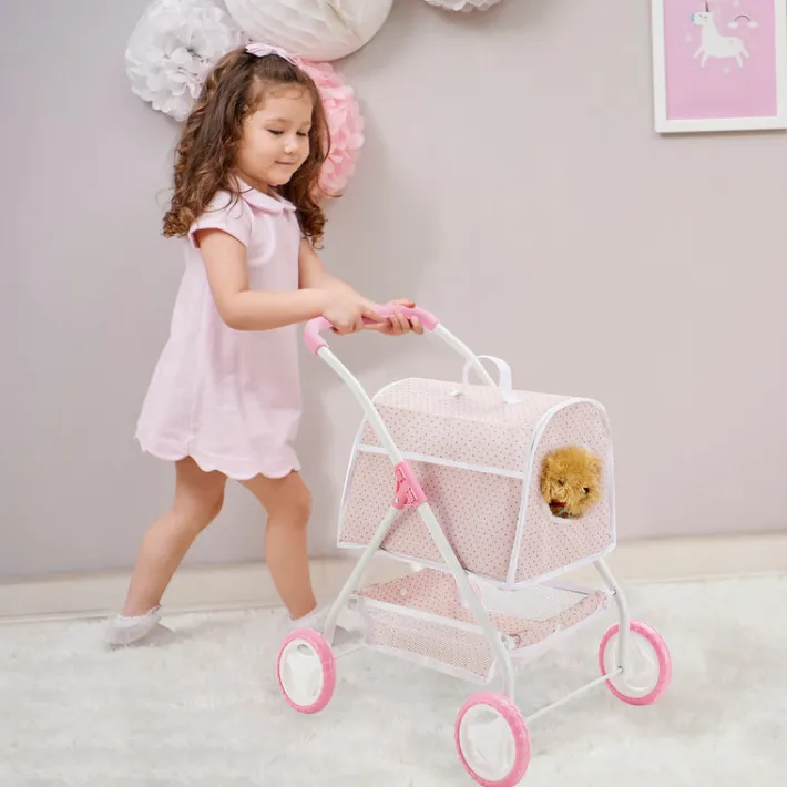 Kids Teamson Olivia's Little World Polka Dot Princess Pretend Pet Stroller + Carrier, Pink/Gray