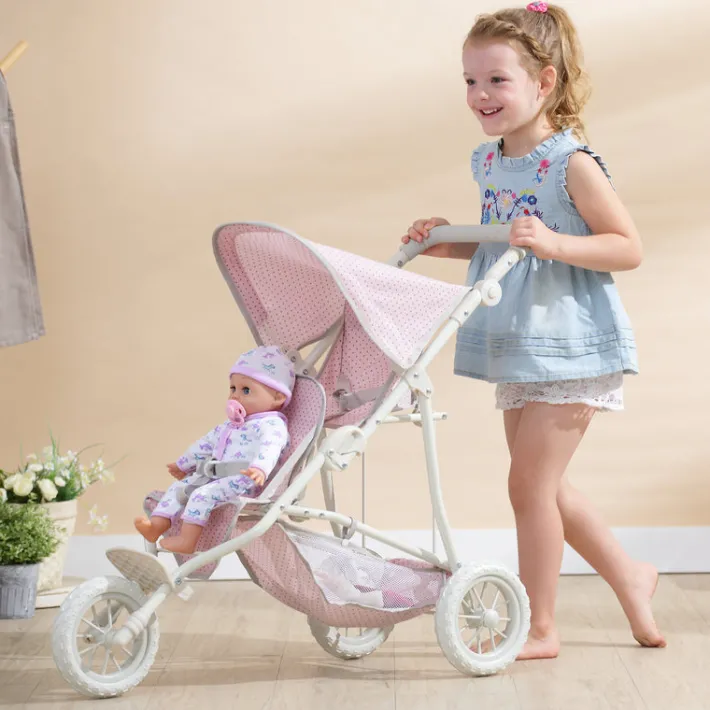 Kids Teamson Olivia's Little World Polka Dot Princess Baby Doll Twin Jogging Stroller, Pink/Gray