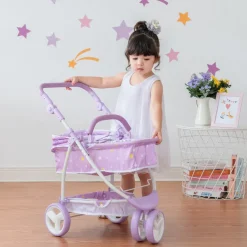 Kids Teamson Olivia's Little World Twinkle Star Princess Baby Doll Convertible Pram, Purple