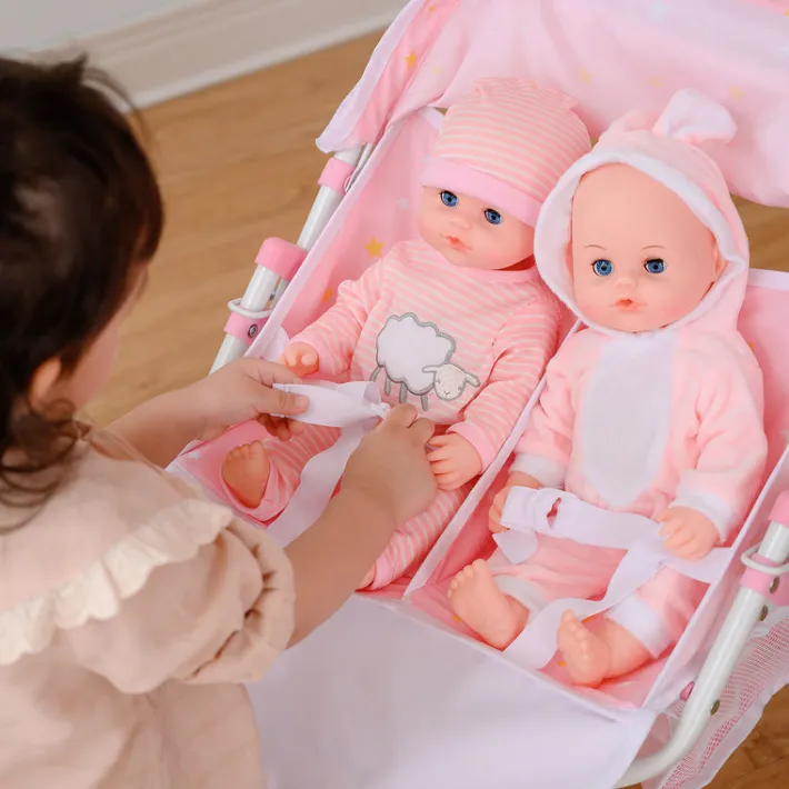 Kids Teamson Olivia's Little World Twinkle Star Princess Baby Doll Twin Stroller, Pink